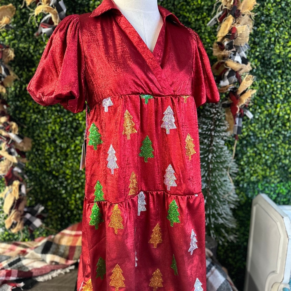 NEW - Simply Southern Boutique Christmas Tree Sparkle Sequin Dress